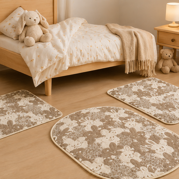 Descente de lit enfant 3 pièces en tissu gaufré beige