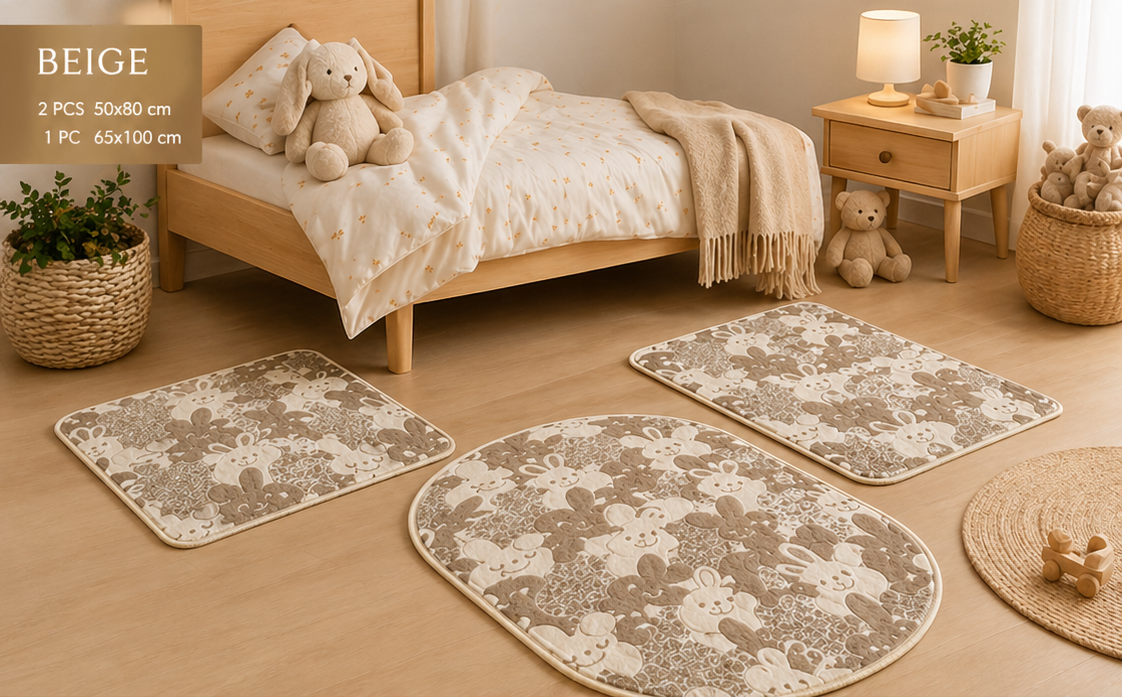 Descente de lit enfant 3 pièces en tissu gaufré beige Descente de lit enfant 3 pièces en tissu gaufré beige
