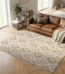 Tapis de salon 160x210 motifs losanges ocre et beige style berbère chic, 3 couches antidérapan