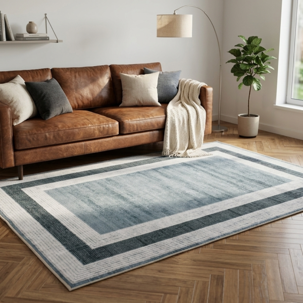 Tapis salon 180x270 moderne contemporain bleu gris influence scandinave