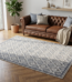 Tapis de salon 180x270 scandinave bleu et gris avec base antidérapante et motifs géométriques