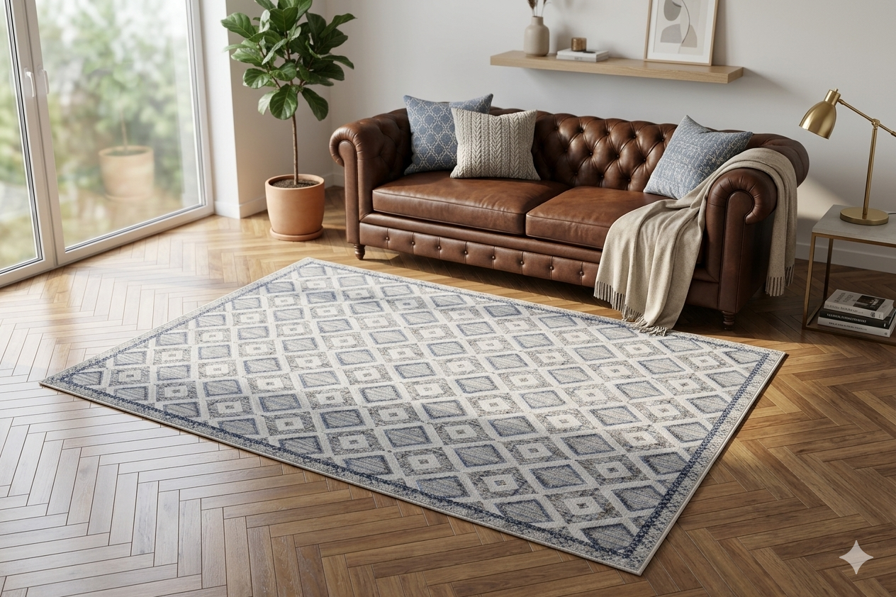tapis-salon-scandinave-180x270-bleu-gris Tapis de salon 180x270 scandinave bleu et gris avec base antidérapante et motifs géométriques